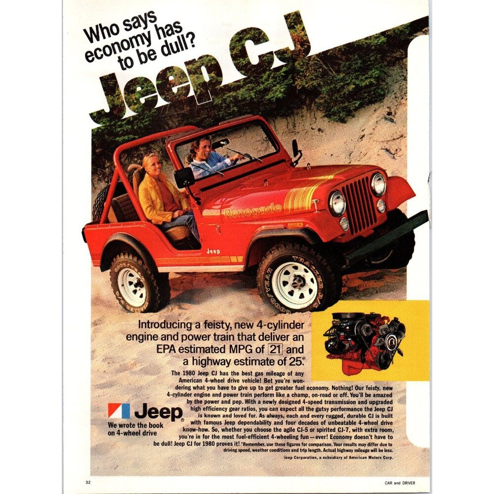 1980 Jeep CJ Renegade Vintage Print Ad 4x4 Beach Off Road Man Cave 80s Wall Art